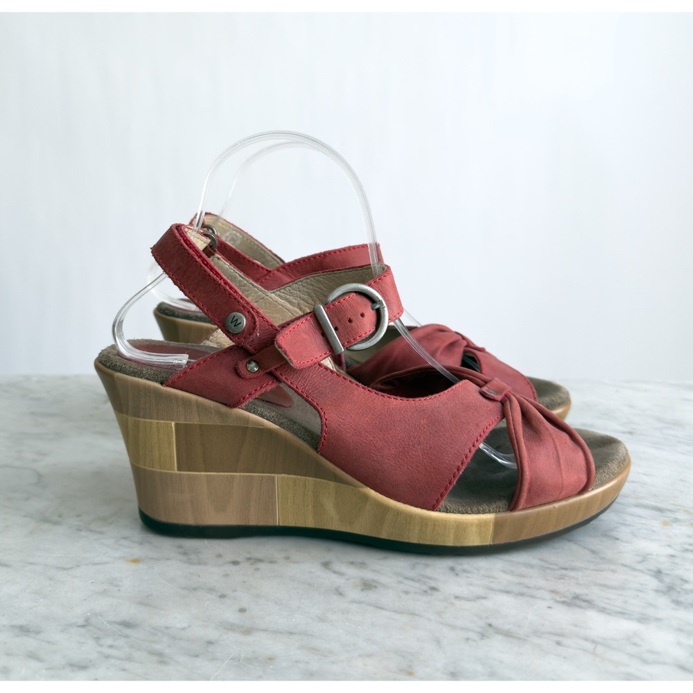 Wolky Fancy Me red leather wedge sandals size 42